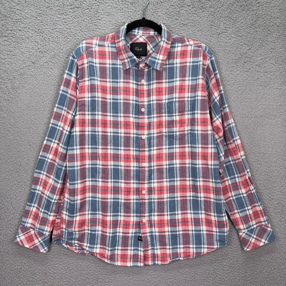 Rails Top Women L Blue Red Wyatt Indigo Melange Rose Plaid Cotton Button Cowgirl